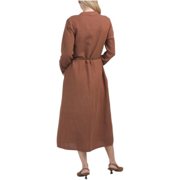 LA PICCOLA CREATIVA Made In Italy Linen Blend Long Sleeve Shirt Mini Dress With - Picture 2 of 3